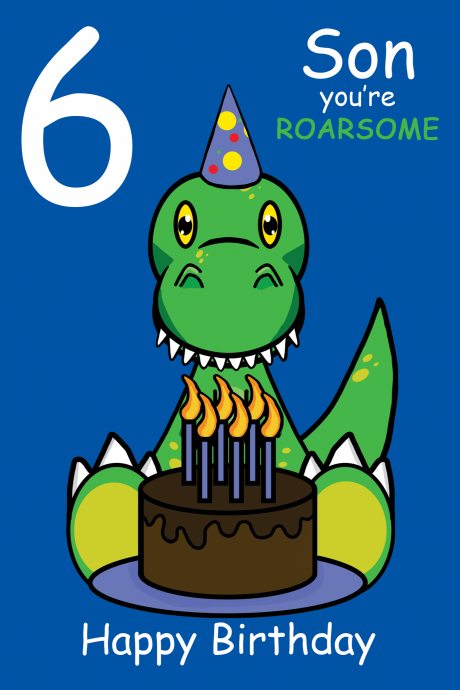 Roarsome Son 6th Birthday Card